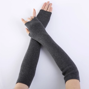 Women Men Knitted Long Fingerless Arm Warmer Gloves Soft Faux Cashmere Acrylic Ribbed Solid Winter Warm Hand Sleeves