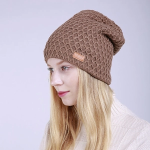 Gorro de Punto de Invierno para Hombre y Mujer Forrado de Lana Patrón de Panal Gorro Cálido Holgado a Prueba de Viento Accesorio Exterior
