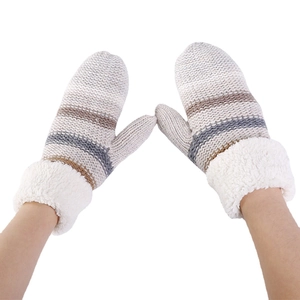 Moffole in maglia a righe da donna con polsini in pile per il calore invernale