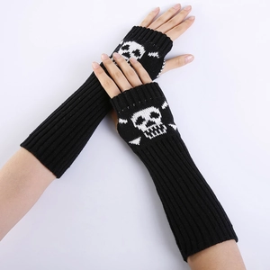 Punk Skull Pattern Knit Fingerless Gloves Acrylic Winter Warm Arm Warmers For Men Women Gothic Streetwear Long Sleeve Top