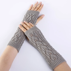 Women's Knitted Acrylic Fingerless Gloves Winter Warm Leaf Hollow Out Arm Warmers Cable Knit Long Mittens For Outdoor Daily Wear
