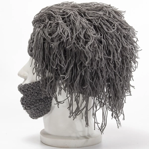 Handmade grey knit wig and beard set for Halloween party costume and cosplay