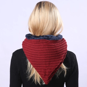 Detail of warm knitted neck gaiter with soft thick fleece lining for cold protection