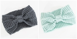 Detailed macro view showing the thick knit texture and twisted knot of winter headbands