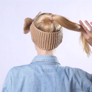 Fascia per capelli in maglia calda con grande fiocco per donna, accessorio invernale