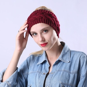 Diadema de punto trenzado rojo oscuro para otoño e invierno, accesorio de pelo cálido