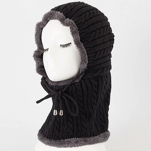 Detail of winter balaclava showing thick knit pattern and soft plush fleece lining