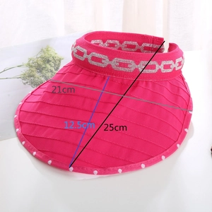 Detailed view of rose red sun visor dimensions with silver chain embroidery and dotted edge