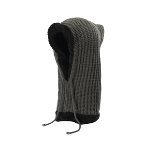 Macro view of thick thermal faux fur lining and ribbed knit texture of the Balaclava