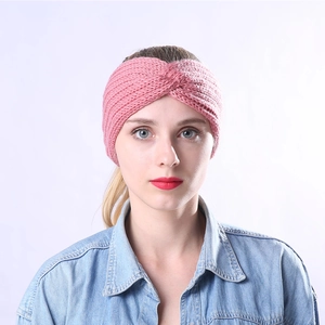 Bandeau en tricot rose pour femme avec torsade élastique pour la chaleur hivernale
