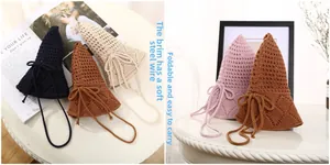 Foldable knitted sun hat with adjustable wire brim in multiple colors for women
