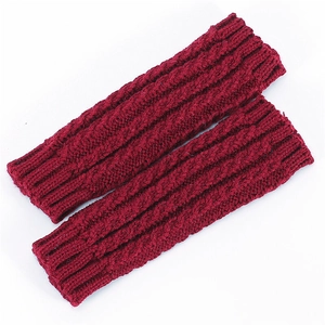 Mitaines en tricot torsadé bordeaux, gants sans doigts épais et chauds pour l'hiver