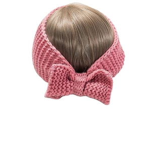 Fascia per capelli in maglia rosa con fiocco per donna in lana spessa per l'inverno