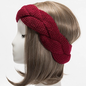 Winter chunky knit cable headband in burgundy red, warm ear warmer hair accessory