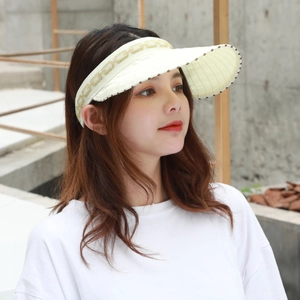 Detail of cream sun visor with gold chain pattern and woven fabric for summer sports