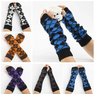Mitaines tricotées à motif de losanges pour femmes avec manches longues chaudes