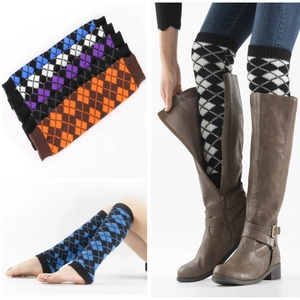 Calentadores de Punto para Mujer Estampado de Rombos Puños de Bota Cálidos Calcetines Largos de Acrílico para Otoño Invierno