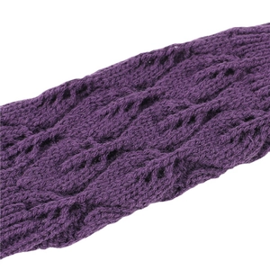 Guanti senza dita in maglia viola scuro con motivo a foglie per il calore invernale