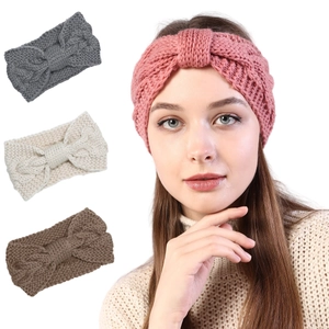 Women Winter Knit Headband Acrylic Cable Knit Bow Knot Ear Warmer Soft Elastic Hair Band For Outdoor Sport Daily Warm Headwrap