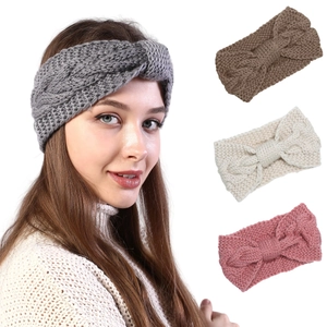 Knitted twist bow headband set in four colors for winter warmth and ear protection