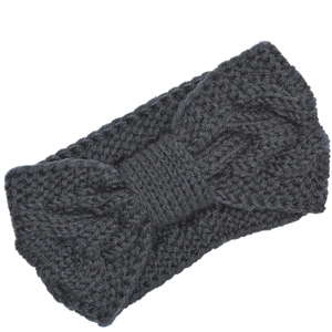 Close-up of twist knit texture on winter thermal headband in dark grey soft wool