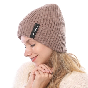 Men Women Winter Ribbed Knit Beanie Hat Warm Acrylic Cuffed Beanie With Breakout Letter Label Solid Color Outdoor Skull Cap
