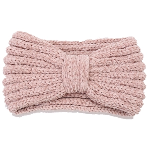 Fascia per capelli in ciniglia rosa con fiocco in maglia elastica spessa per l'inverno