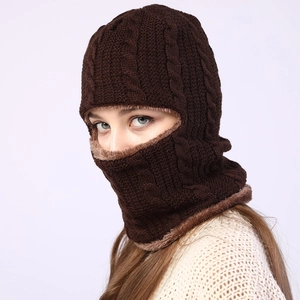 Winter Warme Zopfmuster Balaclava Mütze Vlies Futter Halswärmer Winddichte Integrierte Kapuzenschal Mütze Für Den Außenbereich