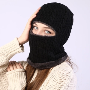 Winter-Strick-Sturmhaube mit Zopfmuster und grauem Kunstfellfutter für Damen