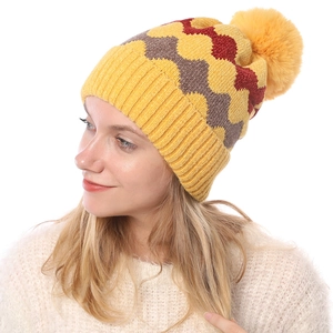 Damen Winter Dicke Warme Chenille Strickmütze Mit Großem Kunstfell Bommel Wellenmuster Häkeln Weiche Beanie Mütze Für Outdoor