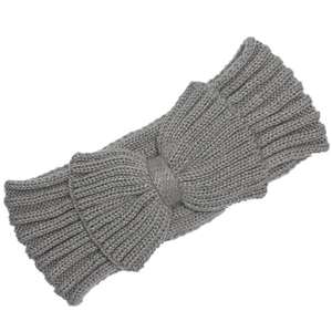 Dark grey chunky knit headband with a large bow for women's winter warmth and hair styling