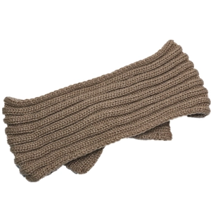 Detail of ribbed knit texture on coffee brown winter headband for women with elastic fit