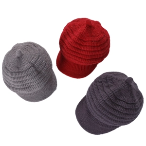 Three assorted colors of women striped knit visors with warm fleece lining