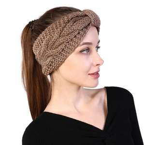 Knitted twist bow headband for women in coffee brown for winter warmth and sports