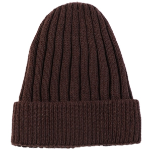 Thick ribbed knit beanie in dark brown featuring a warm fleece lining for winter wear
