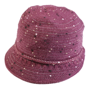 Chapeau cloche tricoté prune pour femme avec doublure polaire et mélange de poils de lapin