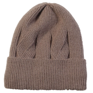Brown cable knit winter beanie for men with thick fleece lining and ribbed cuff design