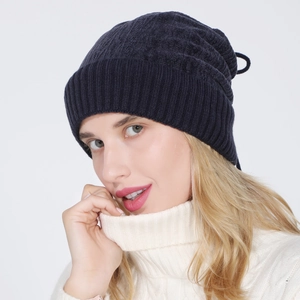 Close-up of a rib-knit beanie with a wide cuff design for winter warmth and protection