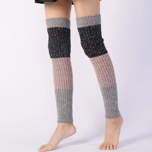 Thick ribbed knit leg warmers in multi-color block stitching for autumn and winter