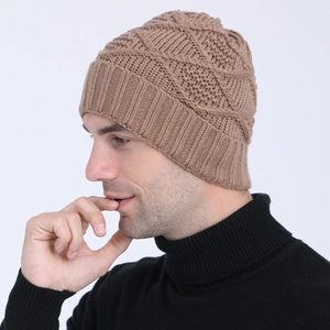 Unisex Jacquard Diamond Pattern Knit Beanie Winter Warm Acrylic Skull Cap For Men Women Casual Outdoor Cycling Windproof Hat