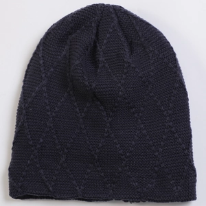 Detailed close-up of diamond pattern knit texture on a thermal winter beanie cap