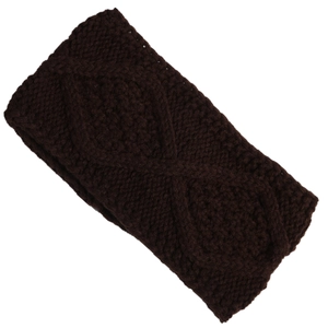 Close-up of deep brown cable knit texture on women winter headband accessory