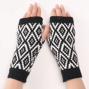 Dames Acryl Gebreide Vingerloze Handschoenen Ruitpatroon Armmouwen Warme Winter Argyle Handwarmers Met Ribmanchetten Voor Dagelijks Gebruik