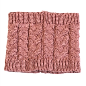 Detailed view of Morandi pink cable knit pattern and ribbed edges on winter neck warmer
