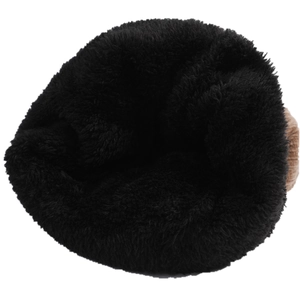 Close-up of the thick black fleece lining and thermal faux fur texture of the winter hat
