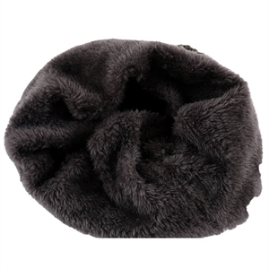 Detail view of thick dark grey faux fur lining with soft and fluffy texture for warmth