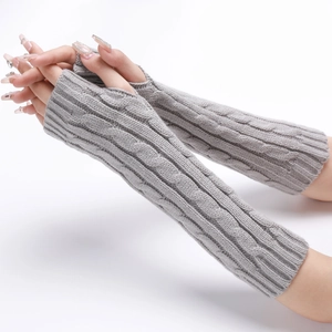 Unisex Cable Knit Fingerless Gloves Long Acrylic Arm Warmers Winter Warm Half Finger Mitten Sleeve For Women Men Casual Solid Color Hand Covers