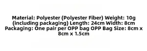 Detailed size chart for mesh gloves showing 24cm length and 8cm width in polyester material