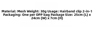 Detailed size specifications for mesh feather headpiece featuring a 25x24x7cm scale guide