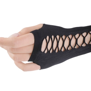 Gothic black fingerless gloves with punk style criss-cross hollow out design for summer